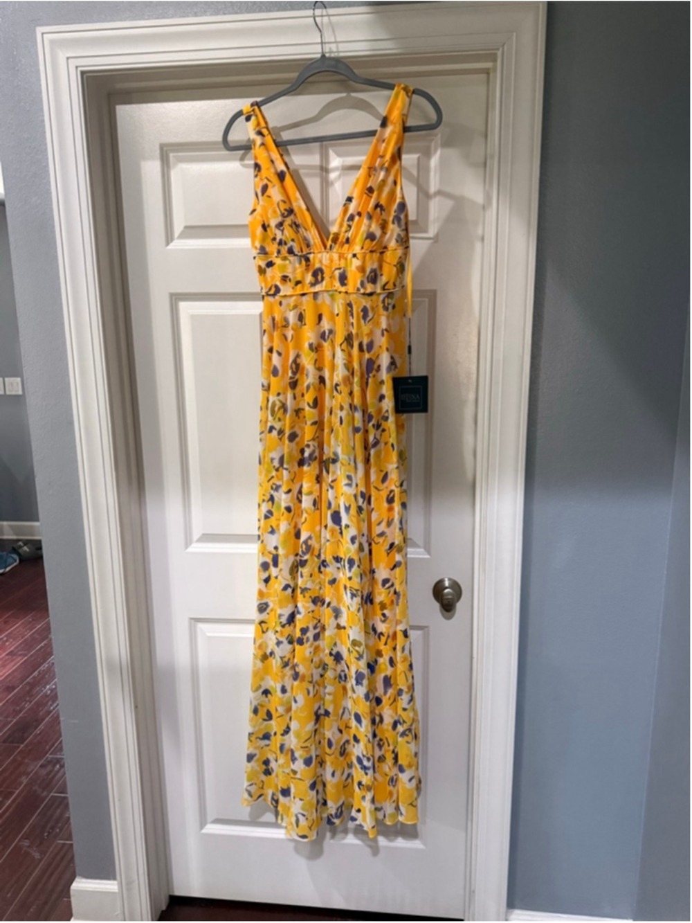 Women's Mac Duggal Floral Maxi Dress Size 2 Yellow Purple - Picture 5 of 9